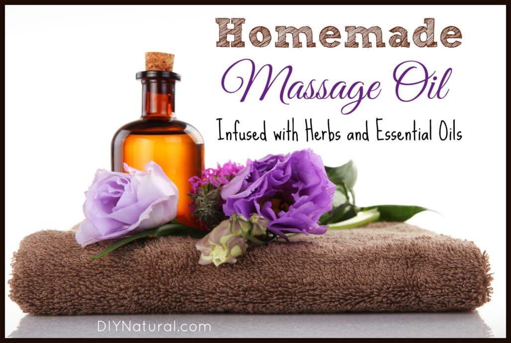 Homemade Massage Oil Infused With Herbs And Essential Oils